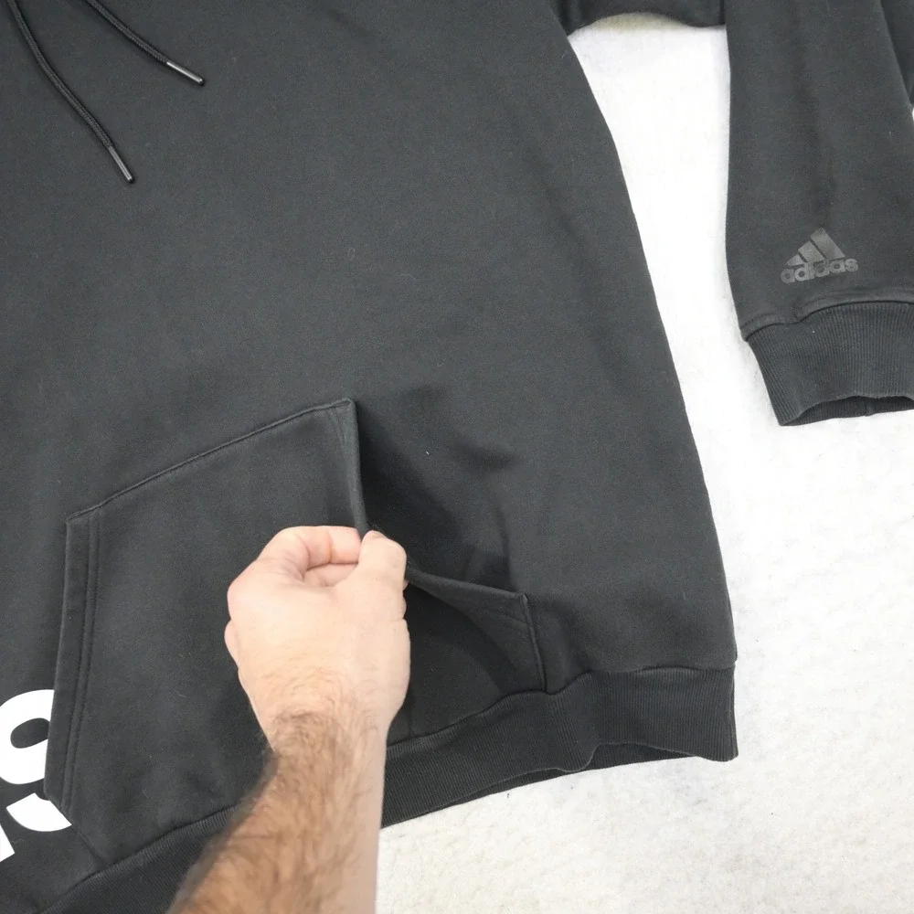 Adidas Big Logo Hoodie Mens Small Oversized Fit Black Pullover Big Graphic